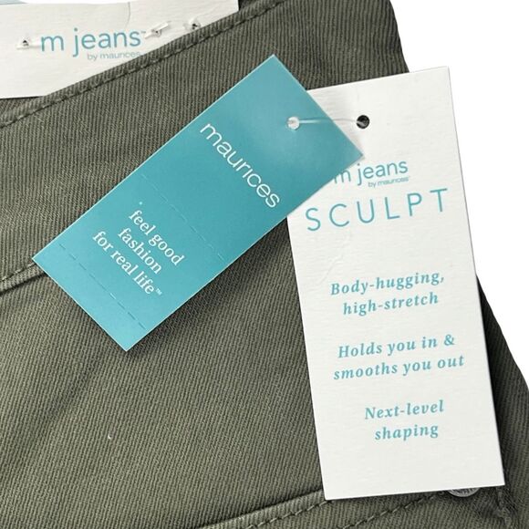 M Jeans Pants 14W Olive Green Neutral Tone Denim Casual Skinny High Rise Jeans - Picture 8 of 14